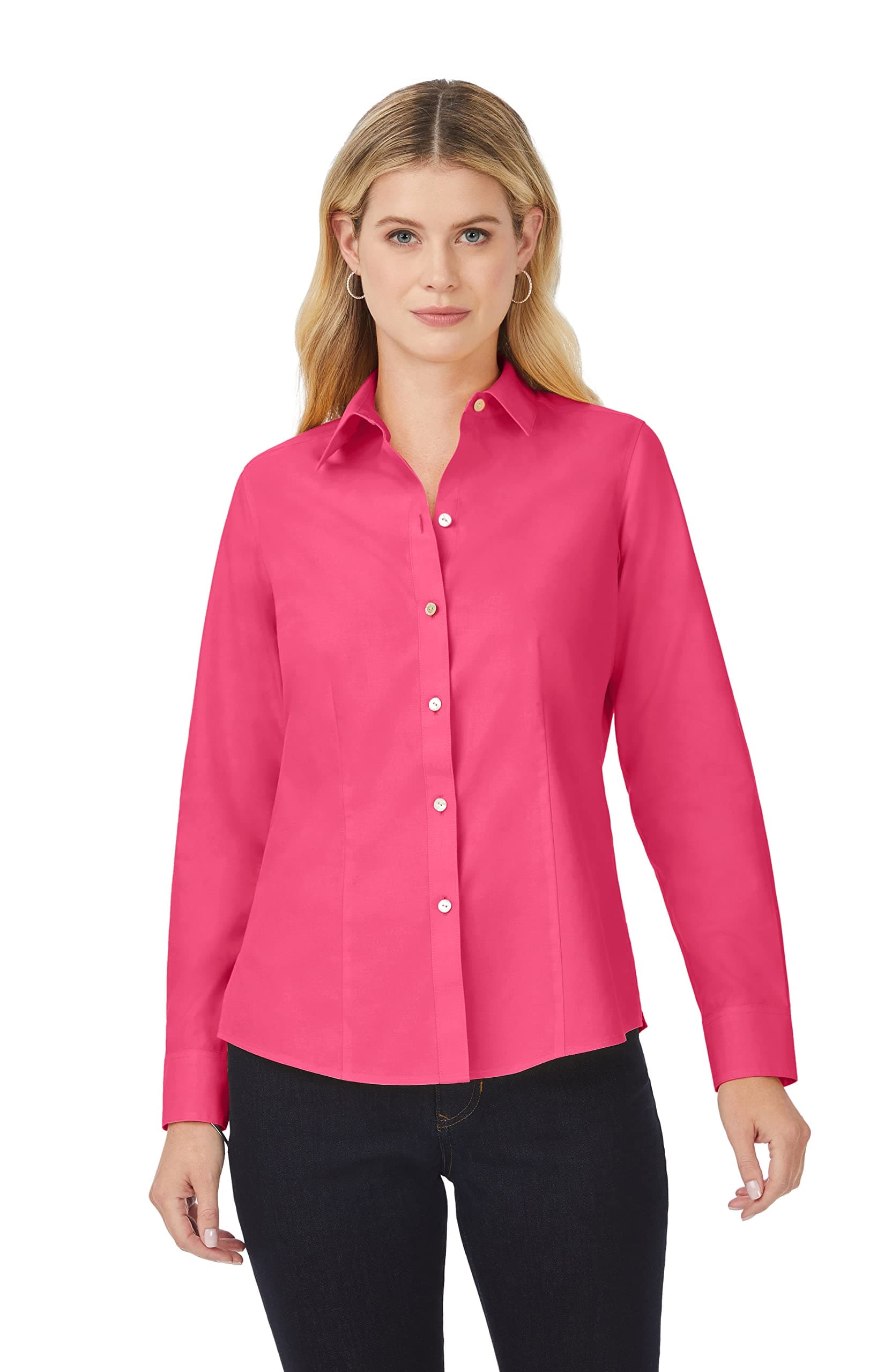 FoxcroftWomen's Dianna Long Sleeve Solid Pinpoint Blouse