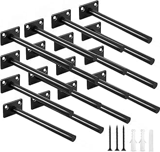 16 Pcs 6" Black Solid Steel Floating Shelf Bracket Blind Shelf Supports - Hidden Brackets for Floating Wood Shelves - Concealed Blind Shelf Support – Screws and Wall Plugs Included