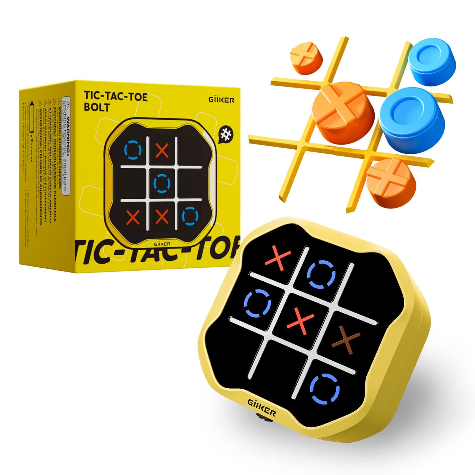 Tic Tac Toe Bolt Game, Original 3-in-1 Handheld Games, Portable Travel Games for Car Ride, Toys Gift Idea for Kids and Adults, Stocking Stuffers Birthday Gifts for Boys Girls - Yellow