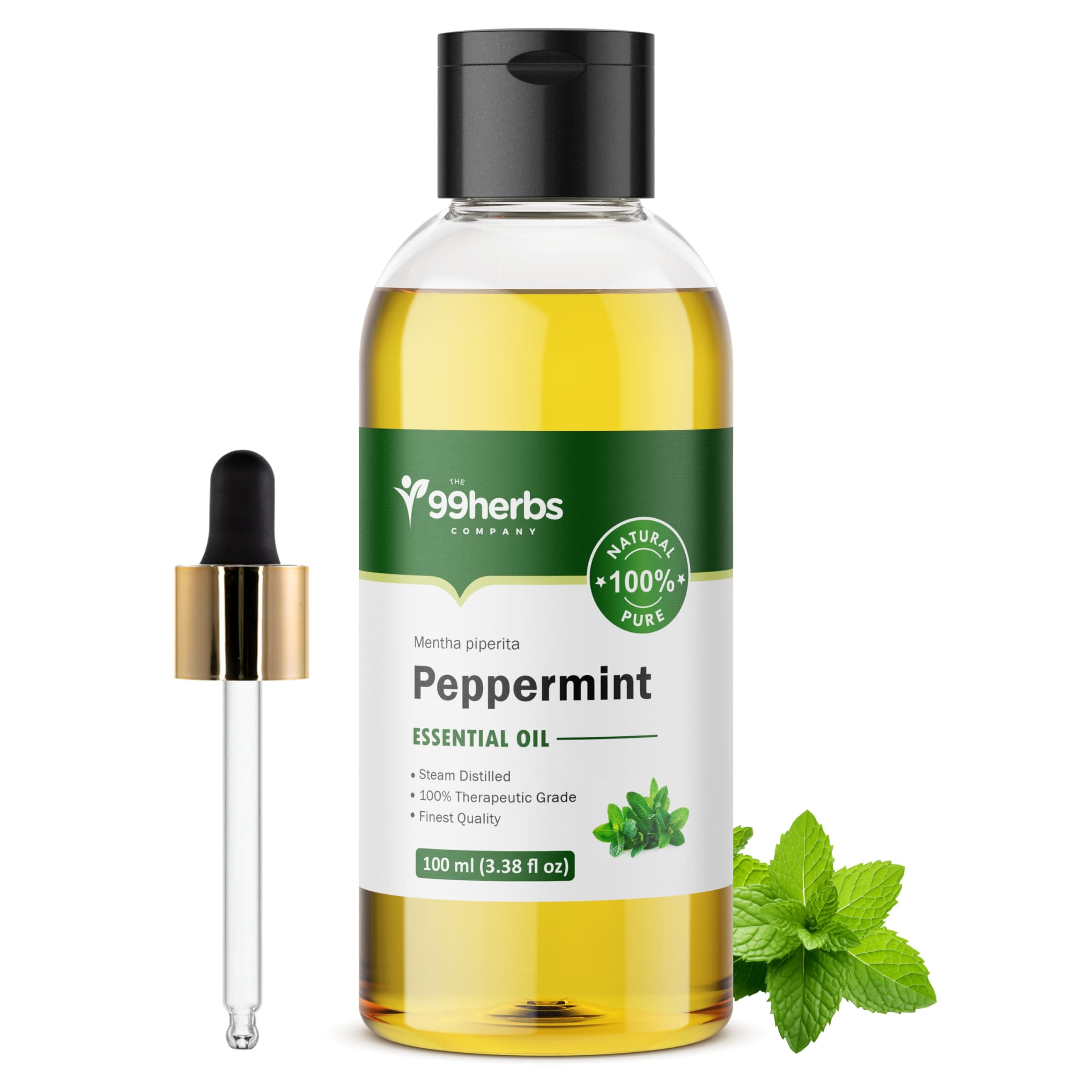 Peppermint Essential Oil 100ml with Dropper | Value Pack | 100% Pure & Natural | For Aromatherapy, Skin & Hair Care, DIY Use