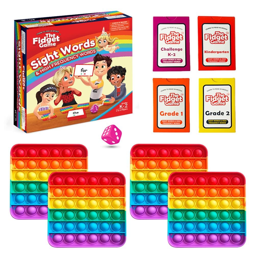 THE FIDGET GAME Sight Words Game - Reading Flashcards and Pop Fidget Toys for Kids K to Second Grade - Learning Activities and Games for High-Frequency Dolch Sight Words - Includes Mats and Dice