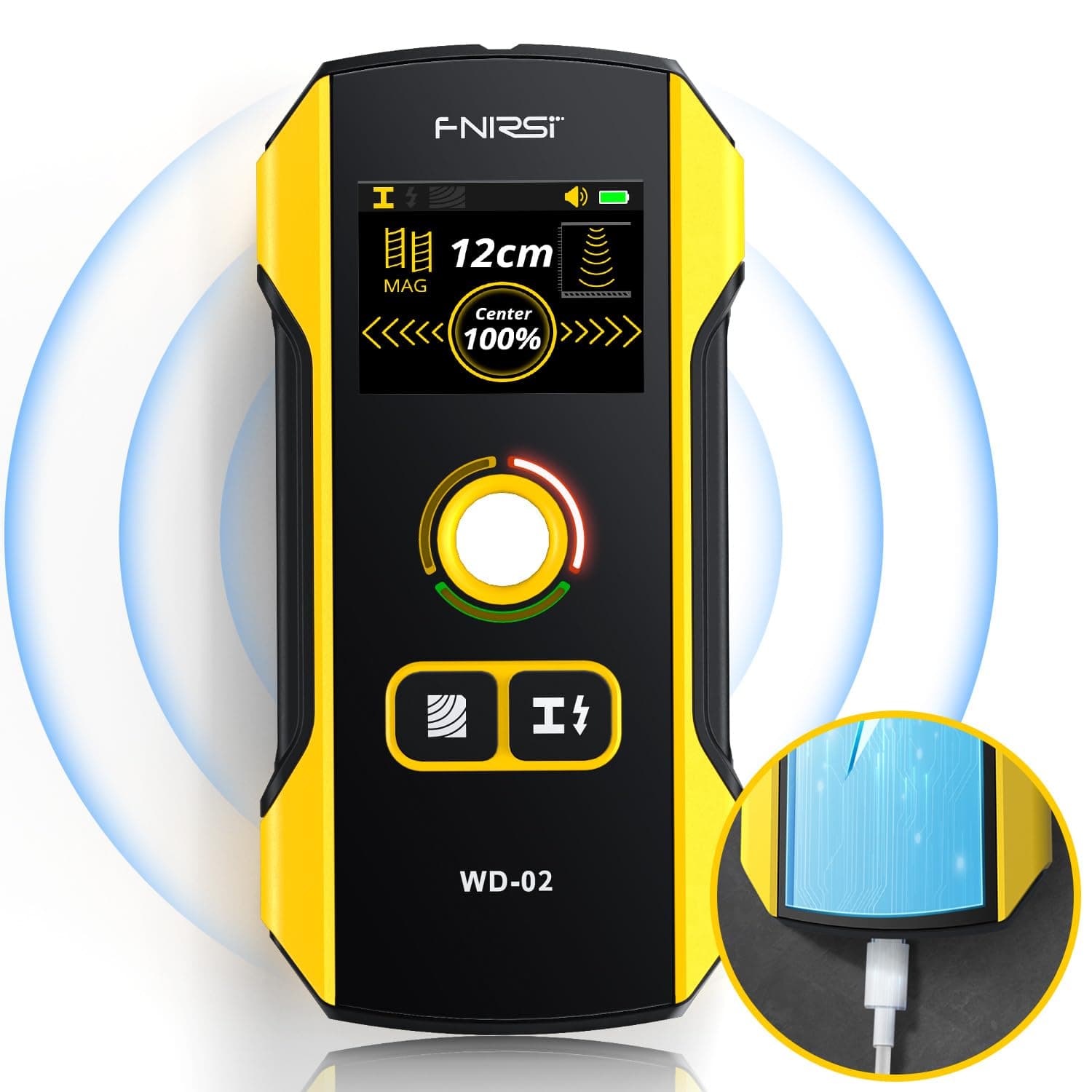 FNIRSI Stud Finder Wall Scanner - Upgraded WD-02 TFT Display Electronic Stud Detector with HPC Chip, Wall Scanner with Positioning Hole for Center and Edge of Wood AC Wire Metal Studs Joist Pipe