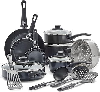 GreenLife Soft Grip Ceramic Non-Stick Cookware Set 16-Piece black CC001922-001