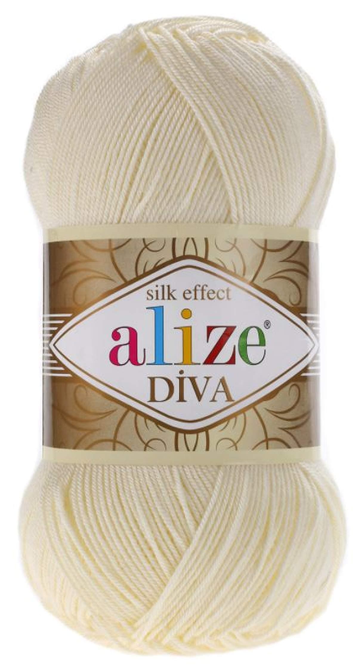 Diva Silk Effect 100% Microfiber Acrylic Yarn 1 Ball skeins 100gr 383yds Color (1 - Cream)