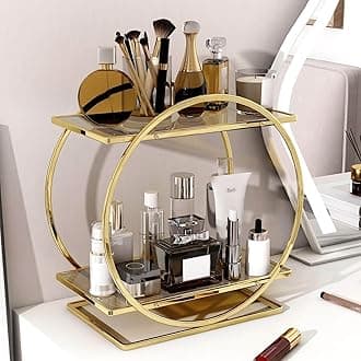 Perfume Organizer for Dresser, 2 Tier Bathroom Counter Organizers and Storage, Gold Makeup Organizer for Vanity, Bathroom Accessories & Decor, Skincare Perfume Trays Cosmetic Display Holder