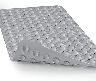 Bath Mat for Tub Shower Mat Non Slip Kids Rubber Shower Tub Mat, 100% Natural Rubber no Plastic Odors Perfect for Baby and Elder, Strong Suction Cups, Textured Mat Surface, 28 X 16 inches, Grey