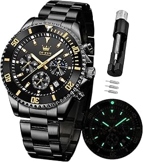 Watches for Men Waterproof Designer Luxury Formal Luminous Two Tone Stainless Steel Men's Watch Date Moon Phase Chronograph Quartz Watch Men's Gifts