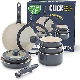 10 Piece Nonstick Pots & Pans Set, Detachable Handle & Stackable Cookware Set, Non Toxic PFAS-Free Skillets, Induction Kitchen Pans, Space Saving, Serving Bowls, Oven Safe, Graphite
