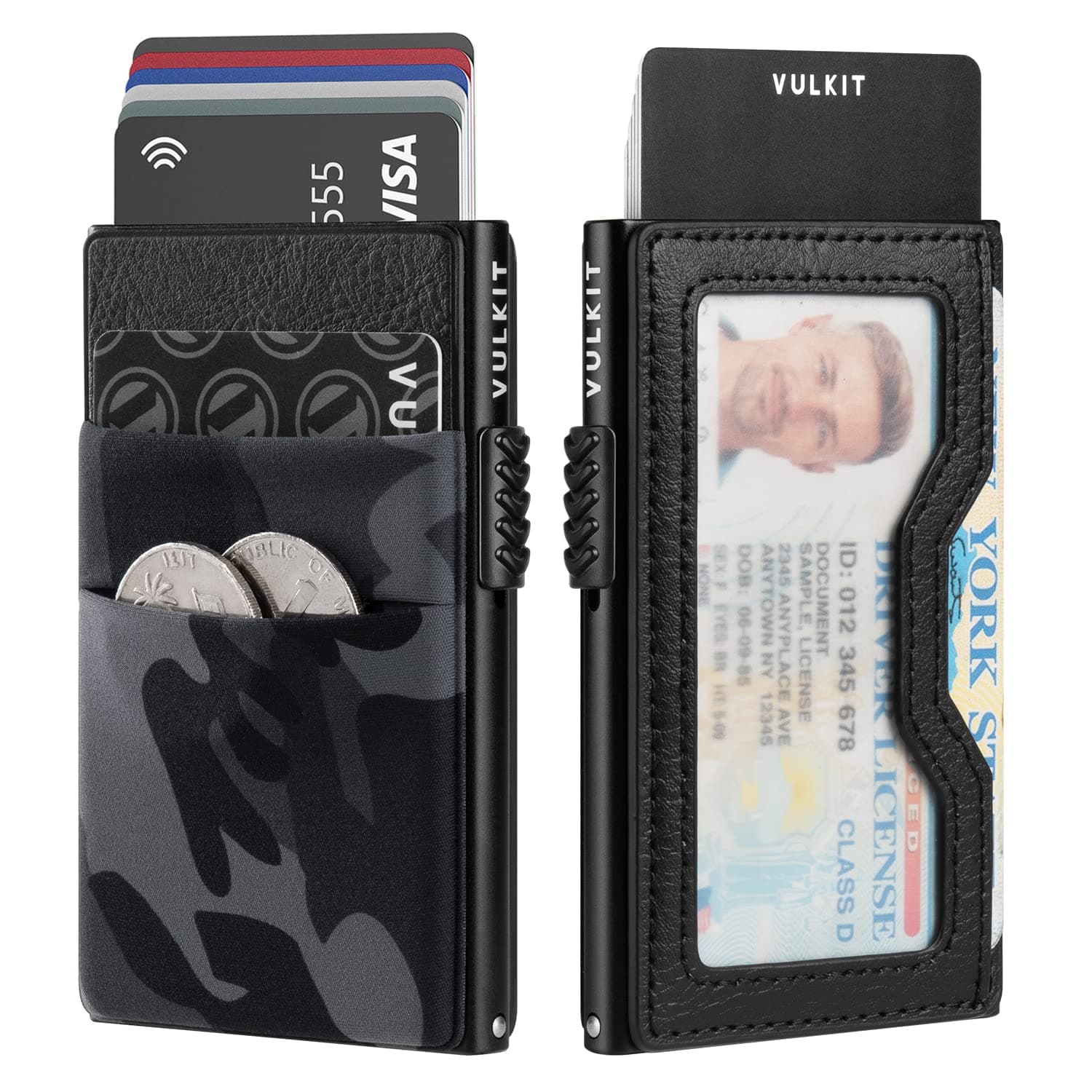 Minimalist Wallet with ID Window & EDC Pocket Pop Up Card Holder RFID Blocking Slim Wallet Design for Airtag Cash Coins & Credit Cards