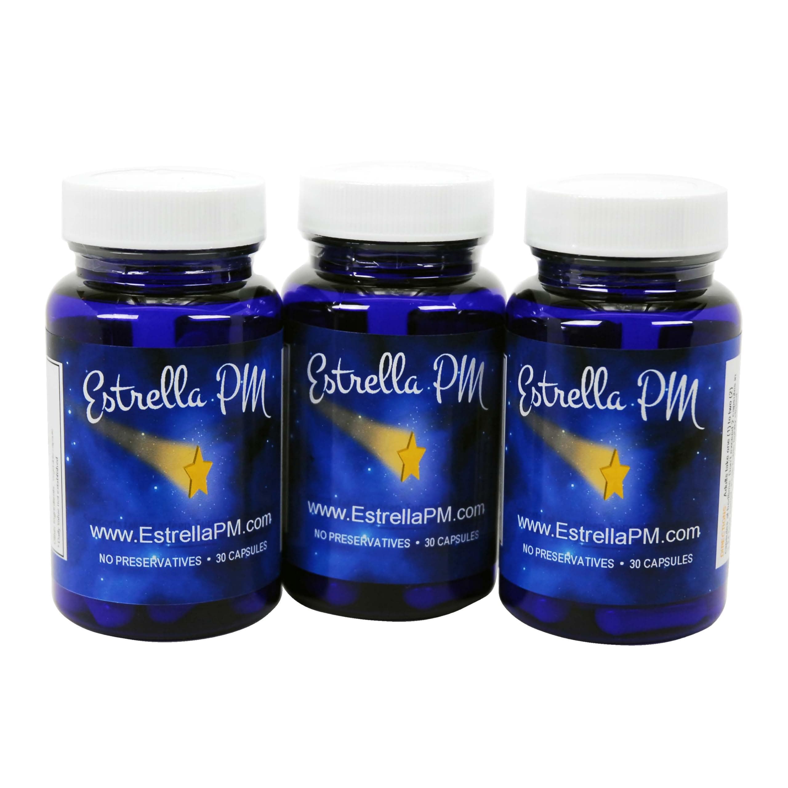 3 Pack Amazon Overall Pick * Rated Higher* Purchased More Often* Delivered More Quickly Amazon Since February 2017 Natural Sleep Aid Estrella PM 3 Pack Physician Formulated