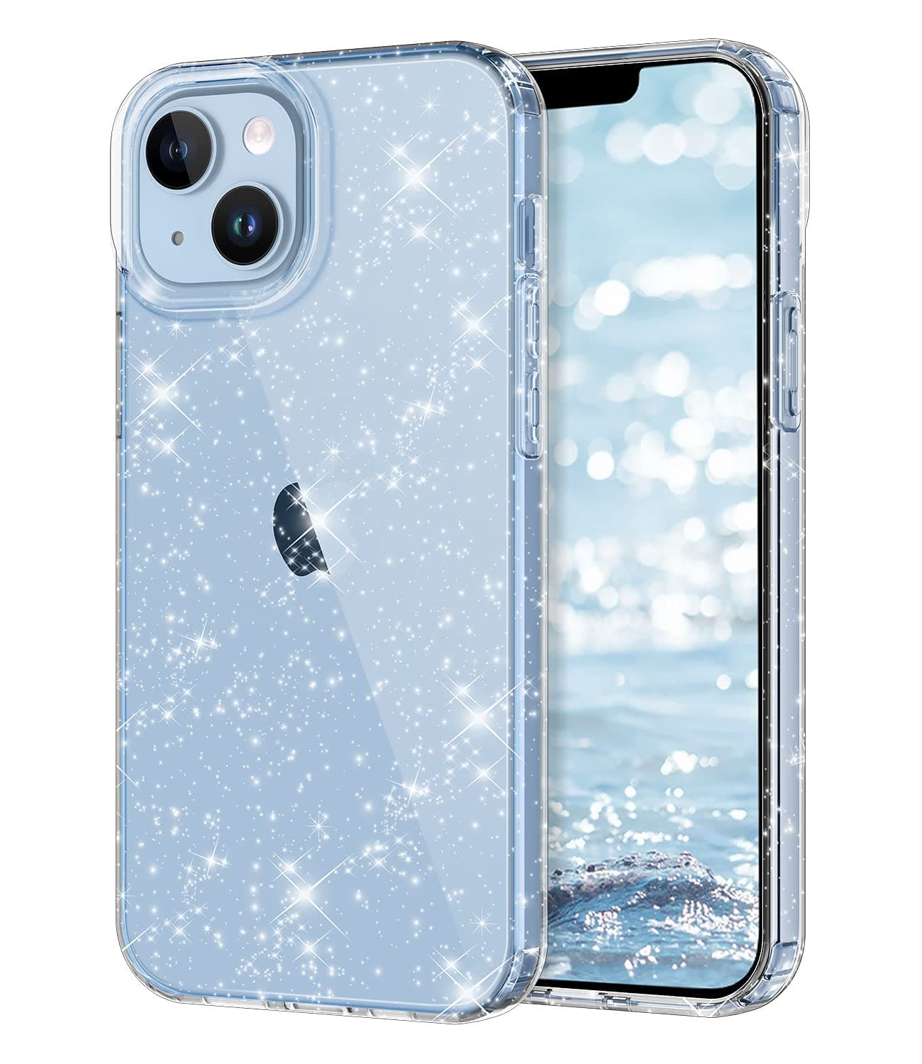for iPhone 14 Case, Crystal Clear Bling Sparkly Glitter Shiny Soft Flexible TPU Slim Fit Drop Protection Rugged Shockproof Cover for Apple iPhone 14 6.1 Inch, Clear Glitter