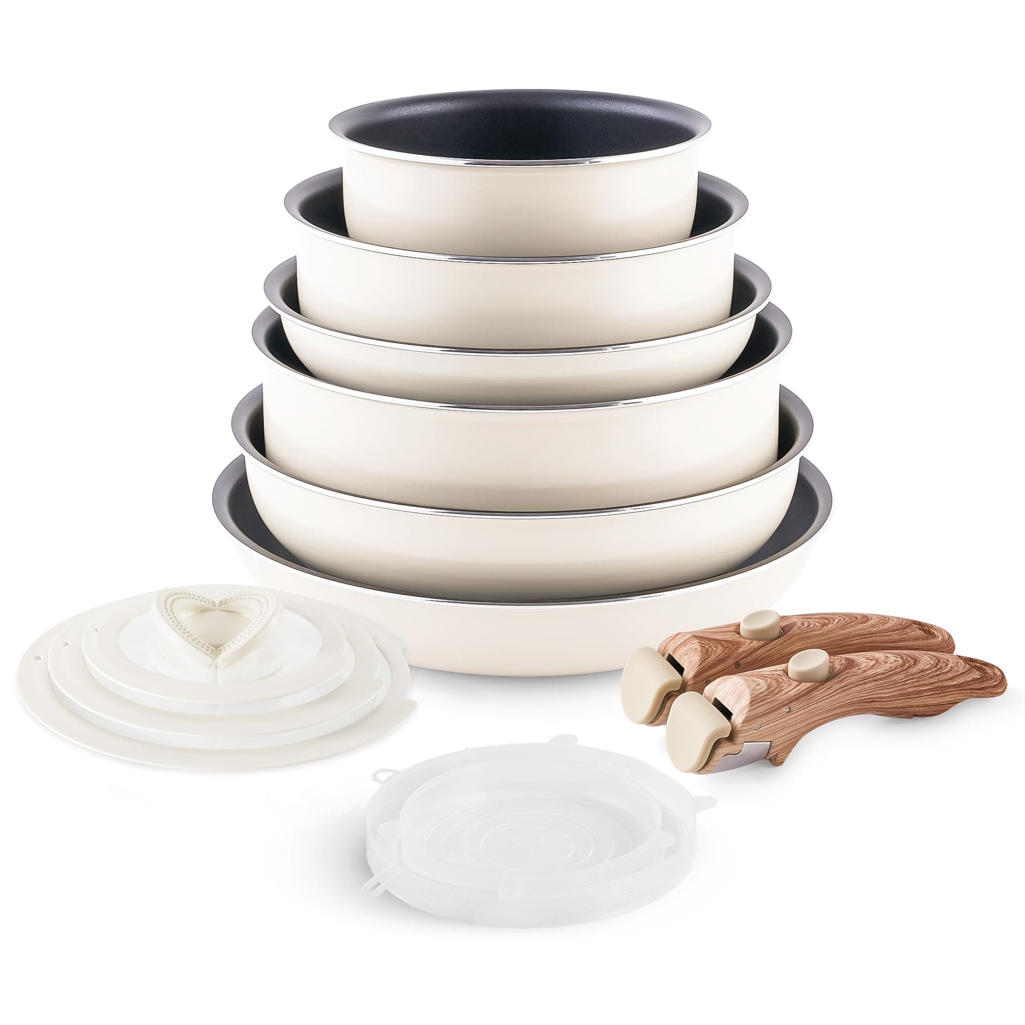 Pots and Pans Set Nonstick - YIIFEEO Stackable Camping Cookware Pots and Pans Set Detachable Handle Kitchen Cookware Sets Removable Handle, Non Toxic Nonstick Frying Pans for Cooking Pot Set Gift