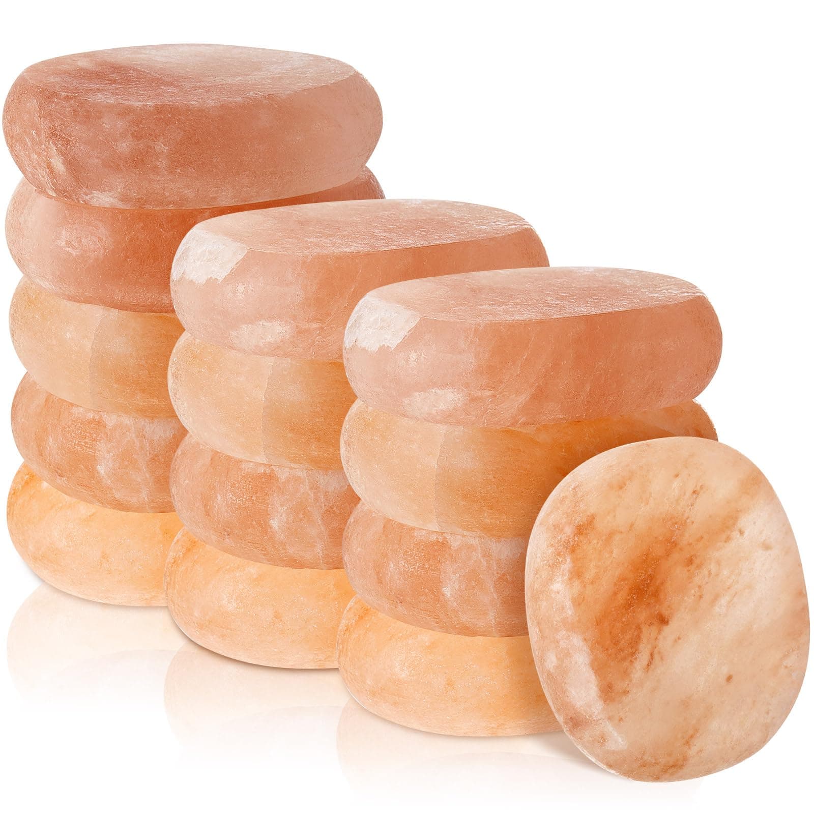 14 Pcs Flat Oval Massage Stone 3.5 x 1 x 2.6 Crystal Hand Carved Stone for Massages Therapy Himalayan Salt Massages Rocks Natural Pink Heated Warmer Stones for Spa Massage Salt and Sugar