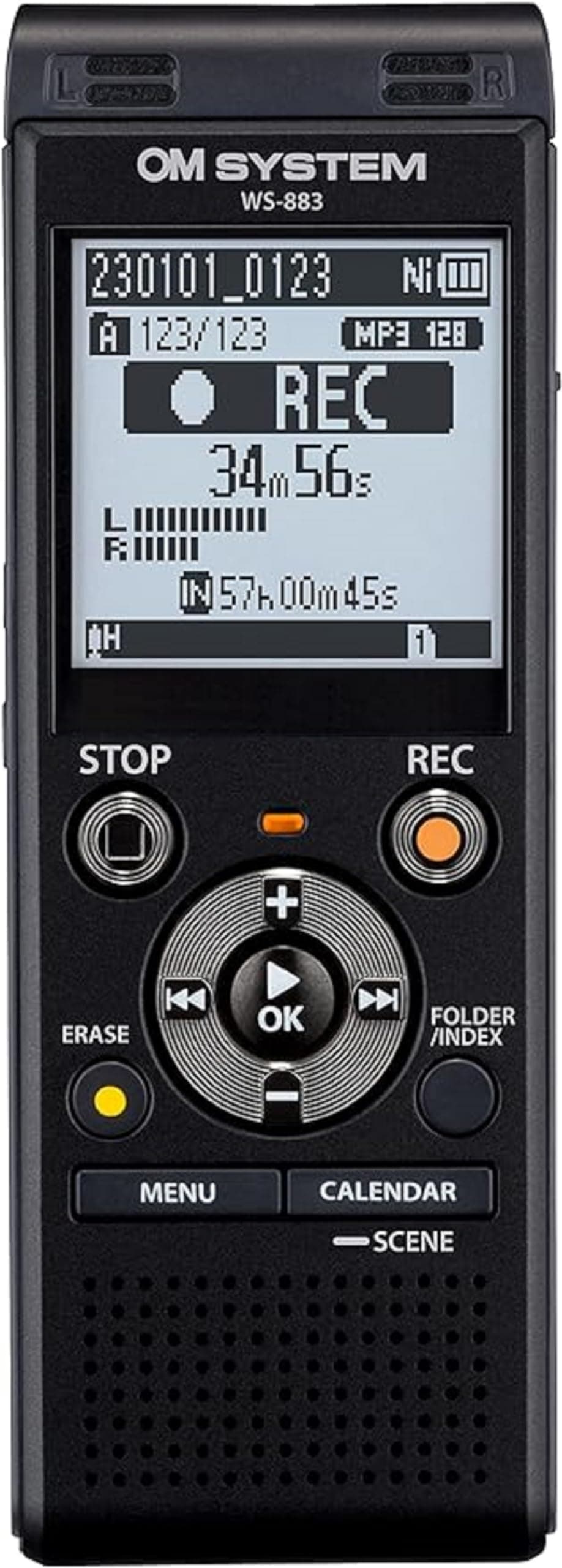 OM System WS-883 Digital Voice Recorder, Linear PCM/MP3 Recording Formats, USB Direct, 8GB Playback Speed and Volume Adjustment, File Index, Delete Selected Files