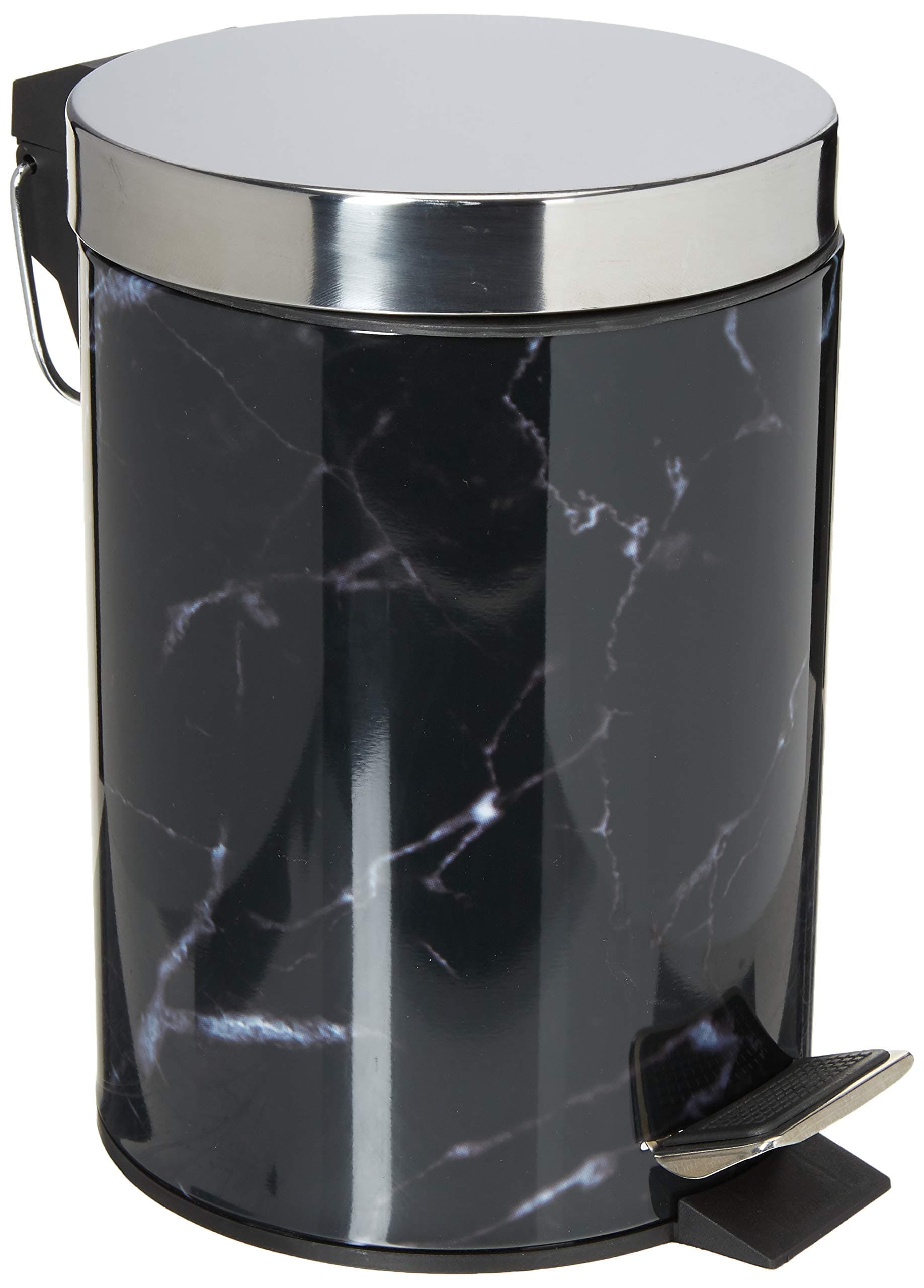 3 Liter Step Waste Bin (Black) | Marble Design Small Trash Can | Small Bathroom Trash Can