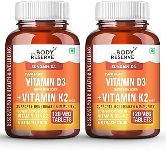 """ Vitamin D3 K2 Mk7-120 Veg Tablets, 100% Rda Plant-Based Vitamin D3 Supplement From Lichen Source With Vitamin K2 As Mk7 Menaquinone, Pack Of 2"""