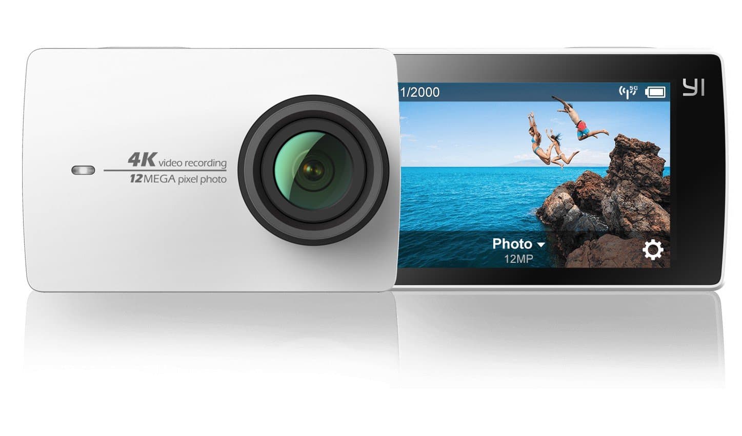 YI 4 K Action Camera - Pearl White 4 K Video Recording, 12MP photos; Excellent Image Stabiliser, 2H battery life, Gorilla Glass Touch Screen, 5GHz WiFi, Life Streaming to Facebook/You tube, Microphone with CD Quality, Distortion Corrector LCD, Processing and Settings via an app, Yi Community Xiaoyi 4 K Action Camera, Xiaomi 4 K Action Camera