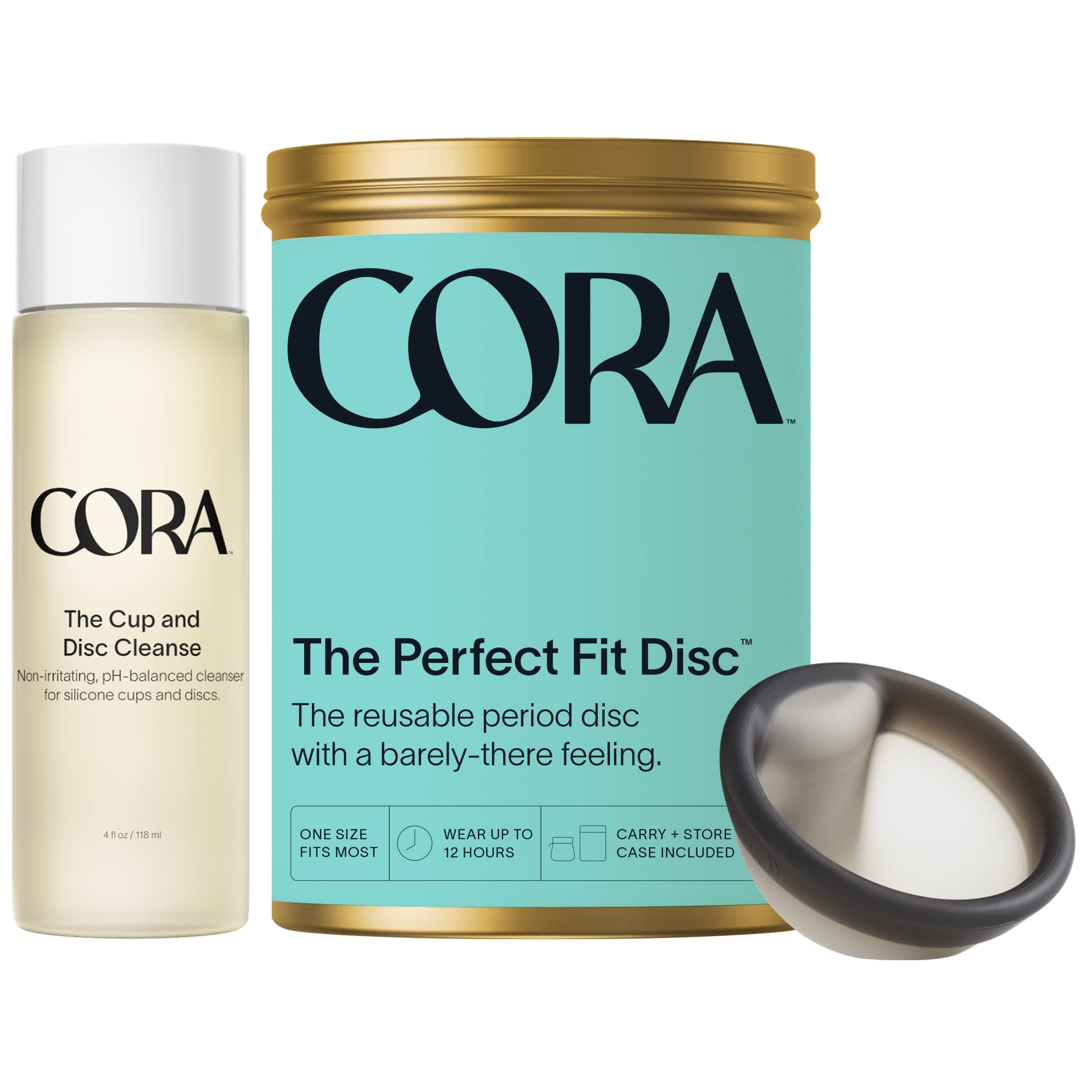 Cora Disc & Menstrual Cup Cleanse Bundle | Reusable Period Disc | Sustainable Alternative to Tampons/Pads | pH Balanced Cleanse with Stain-Fighting Ingredients | Eco-Friendly Feminine Hygiene