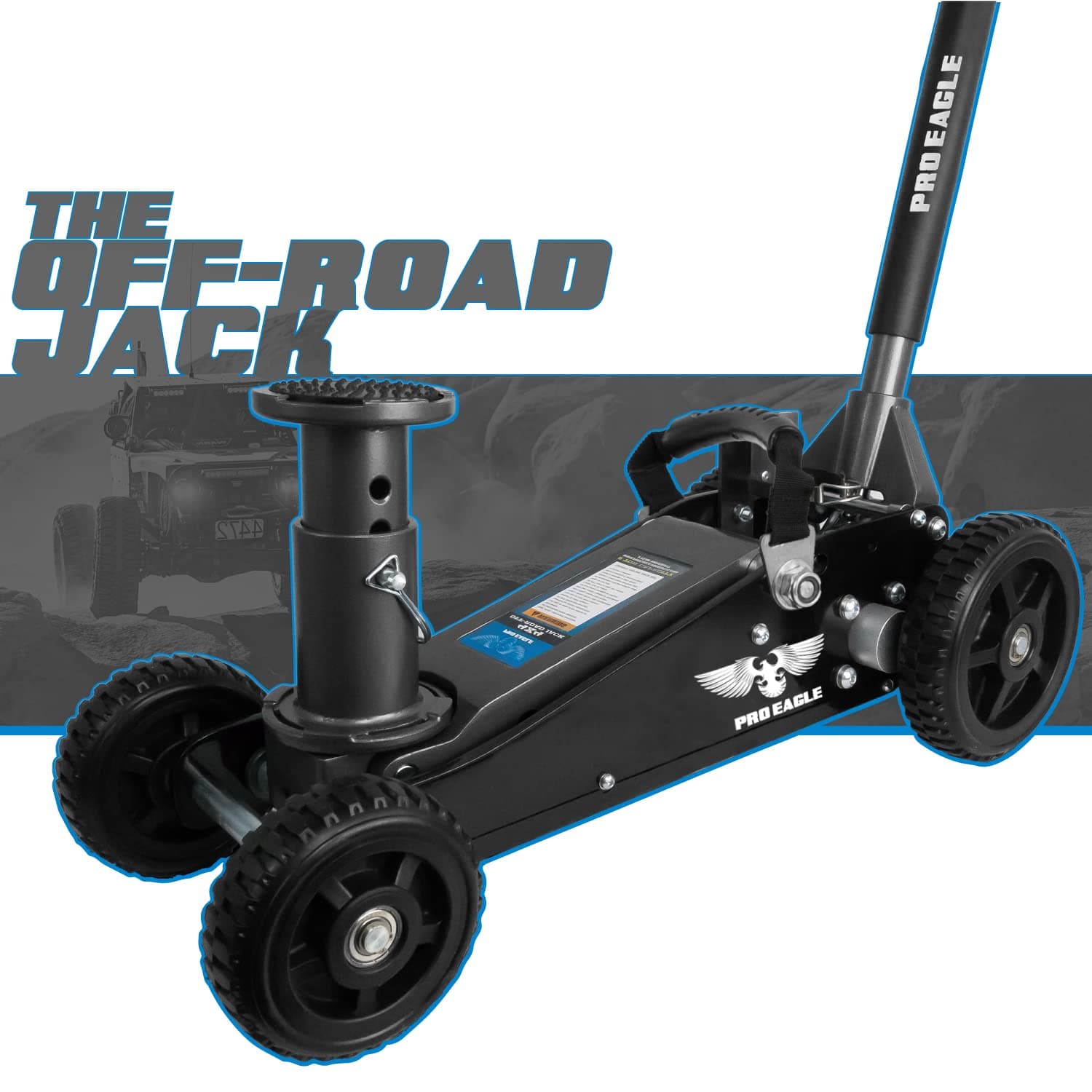 Pro Eagle 2 Ton Big Wheel Off Road Jack, The Beast, Off Road Racing High Clearance Car Jack (2 Ton, Black, Big Wheel)