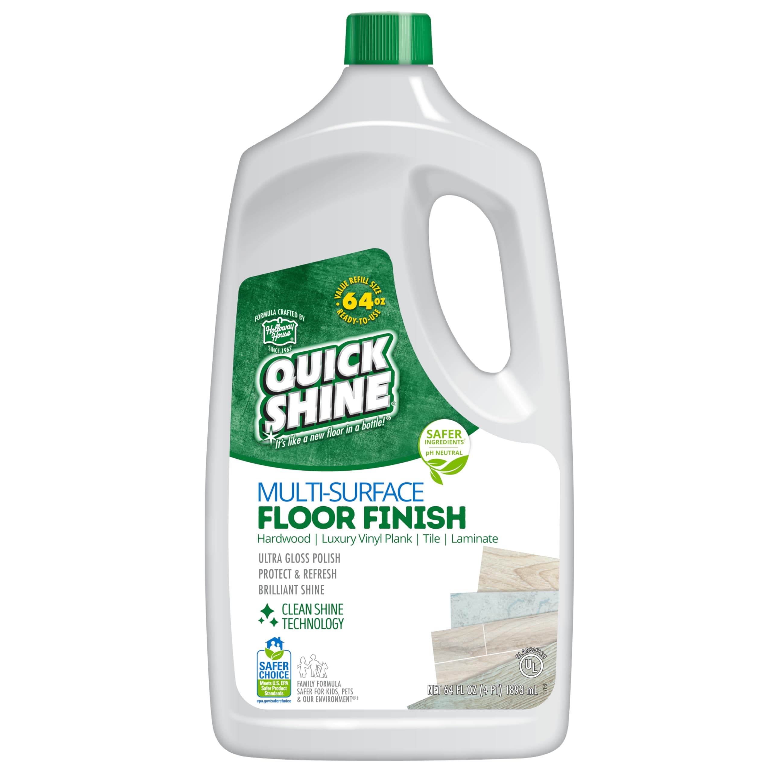 Multi Surface Floor Finish 64oz | Cleaner & Polish to use on Hardwood, Laminate, Luxury Vinyl Plank LVT, Tile & Stone | Safer Choice w/Clean Shine Technology | Shine-Protect-Refresh