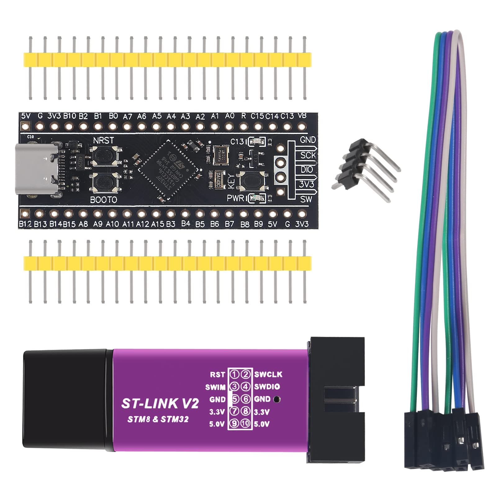 1PCS STM32F411 Development Board V3.0 STM32F411CEU6 STM32F4 Learning Board 100MHz Clock 512kB Flash and 128kB RAM with 1 PCS ST-Link V2 (Random Color) Support for MicroPython/Programming