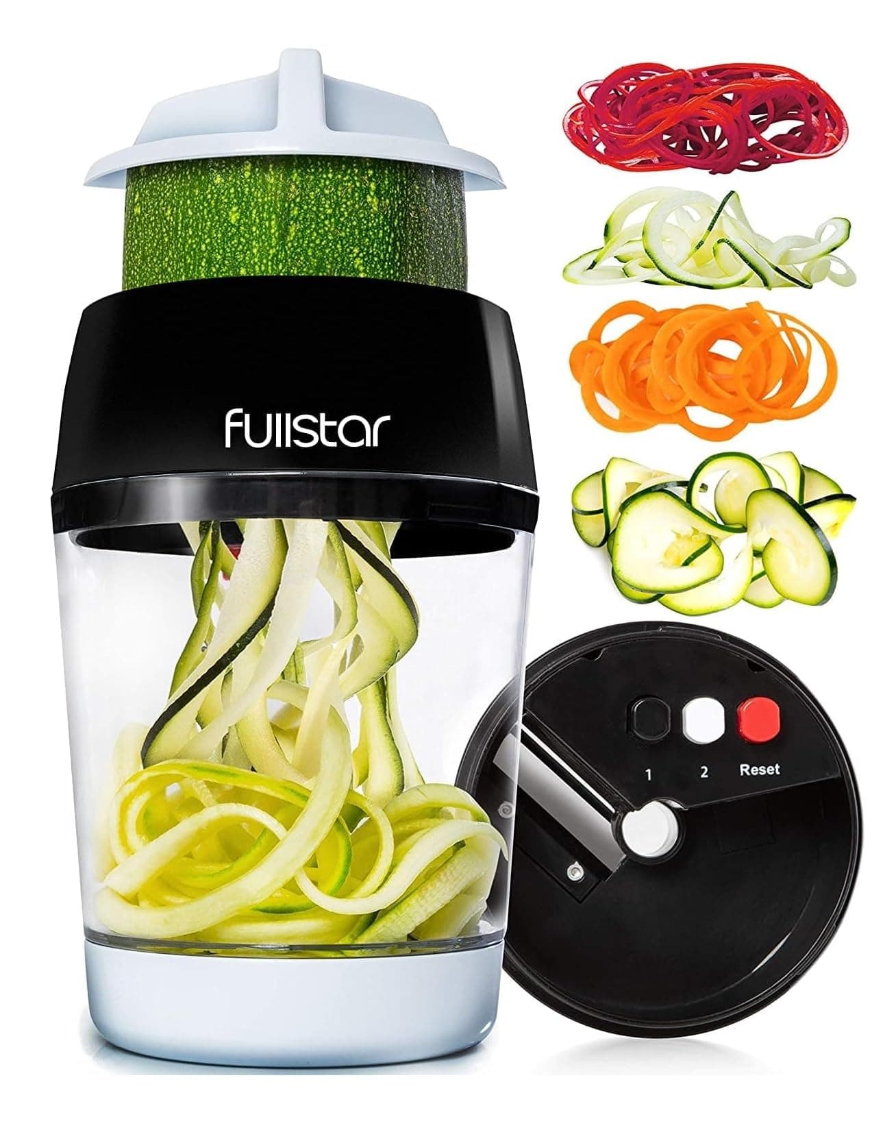 Fullstar Vegetable Spiralizer and Slicer - Zucchini Spiralizer Noodle Maker with Sharp Stainless Steel Blades, Spiralizer for Veggie Noodles, Cucumber Veggie Vegetable Zoodler, Kitchen Gadget (4 in 1)