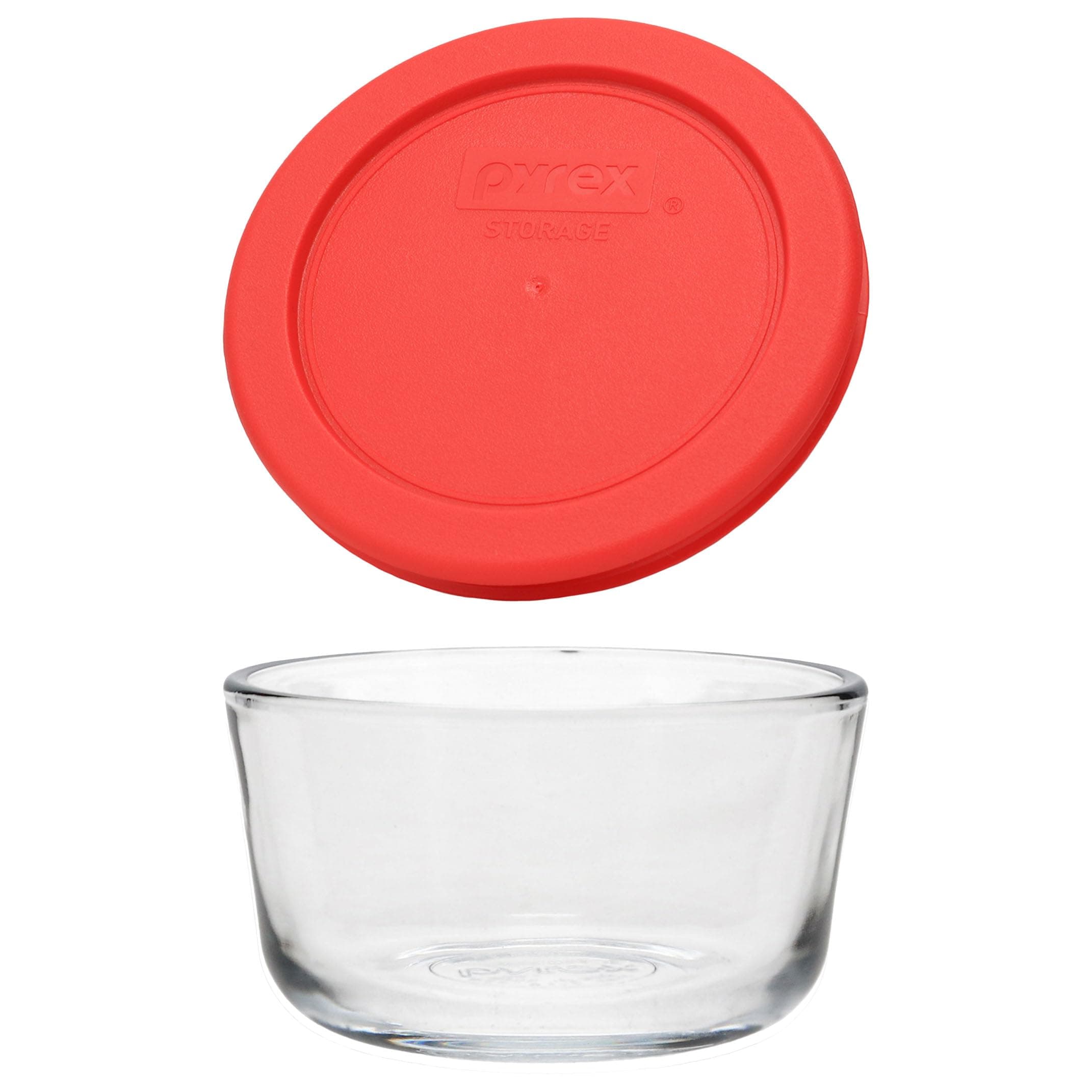 Pyrex 1070791 Glass Cup Round Dish With Lid - 1.7 oz, 1 Pieces, Red