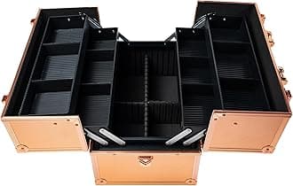 SHANY Essential Pro Makeup Train Case Cosmetic Box Portable Makeup Case Cosmetics Beauty Organizer Jewelry storage with Locks, Multi Compartments Makeup Box and Shoulder Strap - Rose Gold