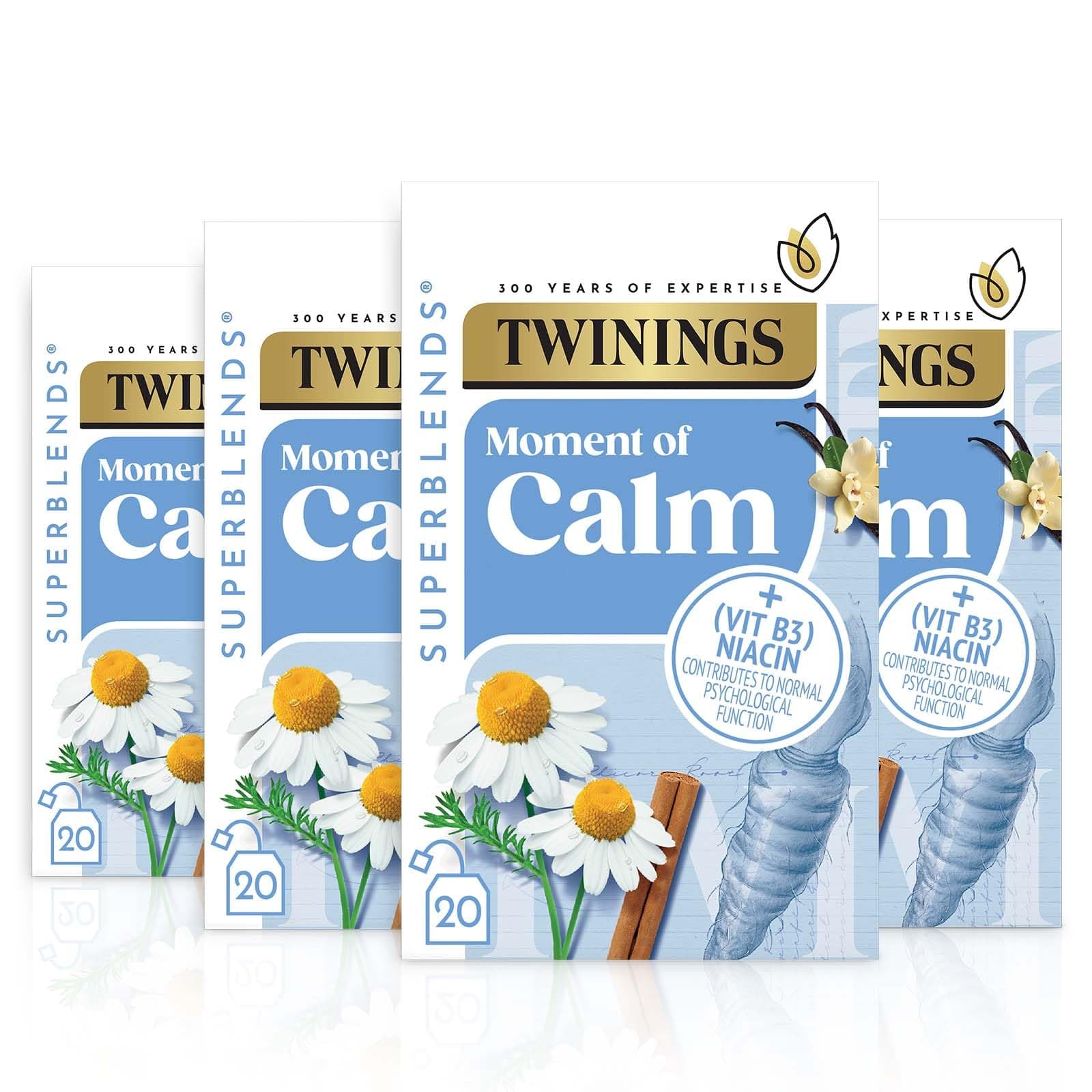 Twinings Superblends Calm Tea - Spiced Camomile, Vanilla & Roasted Chicory Root Herbal Tea Infusion with Vitamin B3 (Niacin), 80 Biodegradable Tea Bags