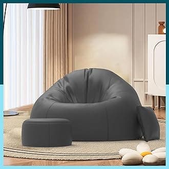 Biggie Bean Bag with Beans Filled 4XL Bean Bag Sofa with Free Cushion and Footrest - Official : ComfortCloud Combo (Matching Color : Regular, Dark-Grey)