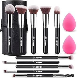 Makeup Brushes Sets, Brush Sets with Makeup Sponges (10+2pcs, with Black Case)