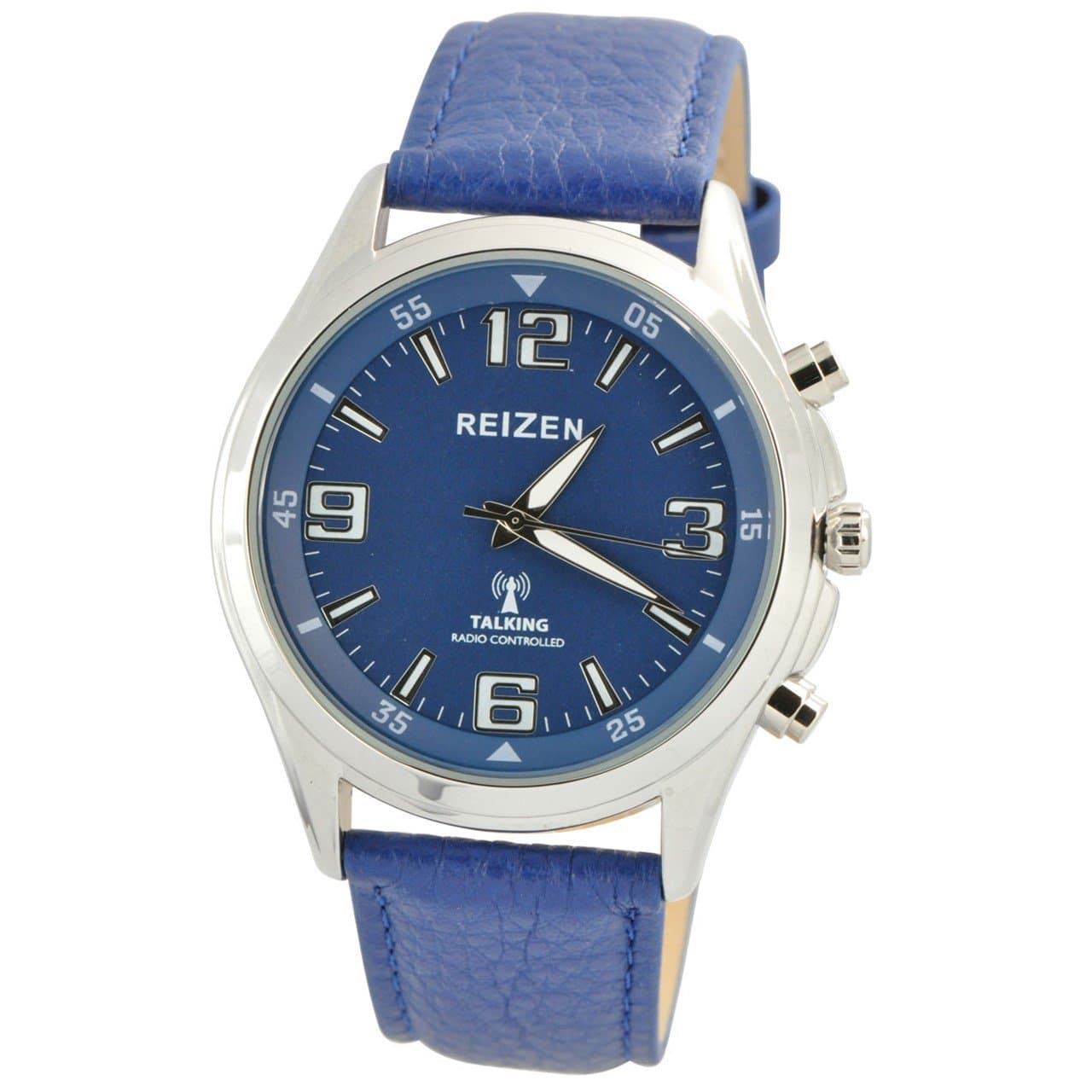 Talking Atomic Blue Dial Chrome Watch - Blue Leather Band