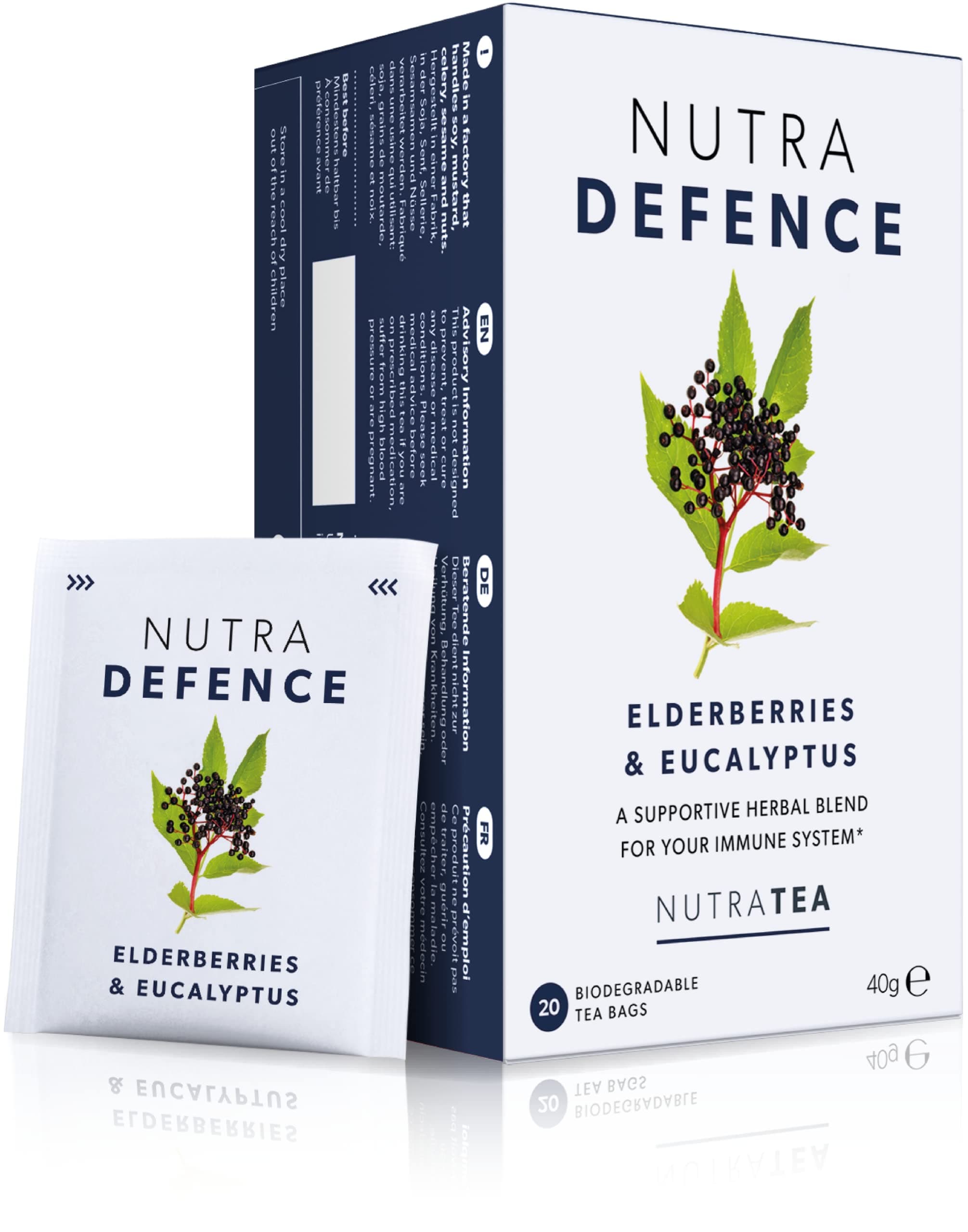 NUTRADEFENCE - Cold and Flu Tea | Immunity Tea - Supports & Boosts The Immune System – Includes Elderberry, Eucalyptus and Licorice Root - 20 Enveloped Tea Bags - by Nutra Tea - Herbal Tea
