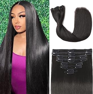 Clip in Hair Extensions Real Human Hair 3.8oz/105g Clip ins 100% Brazilian Remy Human Hair Extension for Women 8pcs Per Set with 18 Clips Double Weft (20 Inch #1B Natural Black)