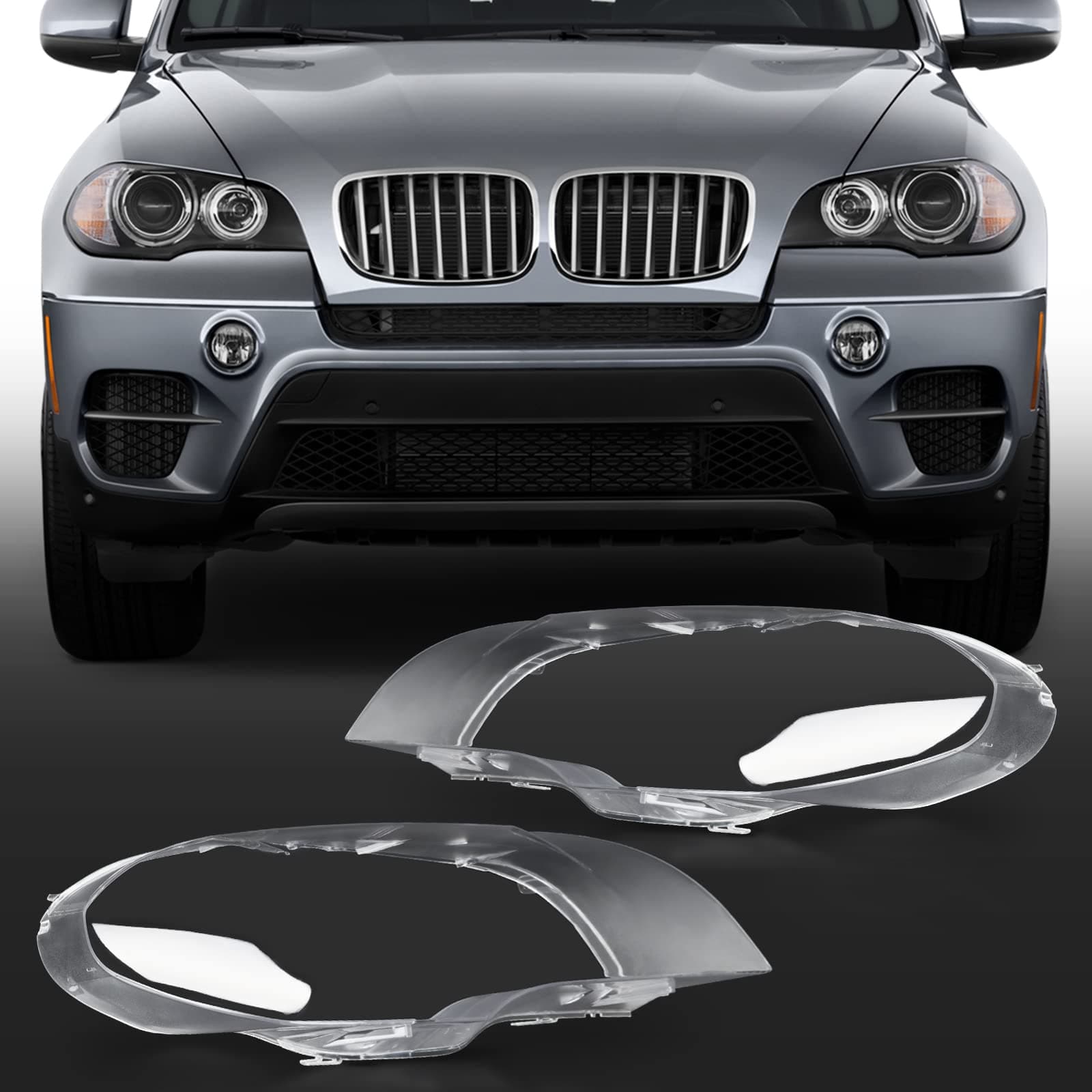cciyu 2pc Left and Right Side Car Headlight Headlamp Lense Clear Lens Cover Replacement fit for X5 e70 2008-2013