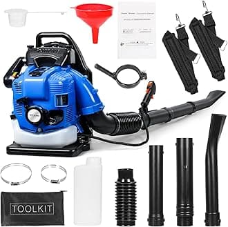 4 Stroke Backpack Leaf Blower, 75.6CC Gas Powered Cordless Grass Blower Lawn Blower Single Cylinder Air Cooled Cleaner Garden Tool for Lawn Yard Blowing Dust Debris 750CFM Blue