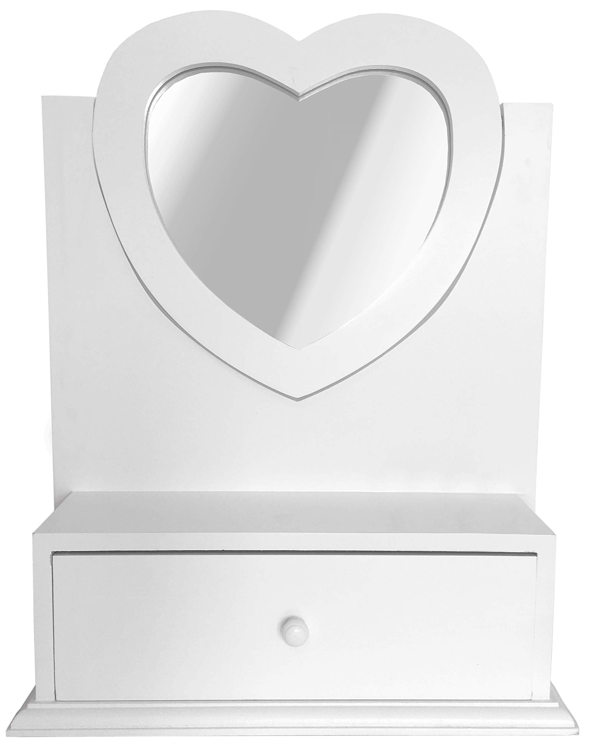 Sylvester Heart Shaped Dressing Table Mirror with Drawer in White