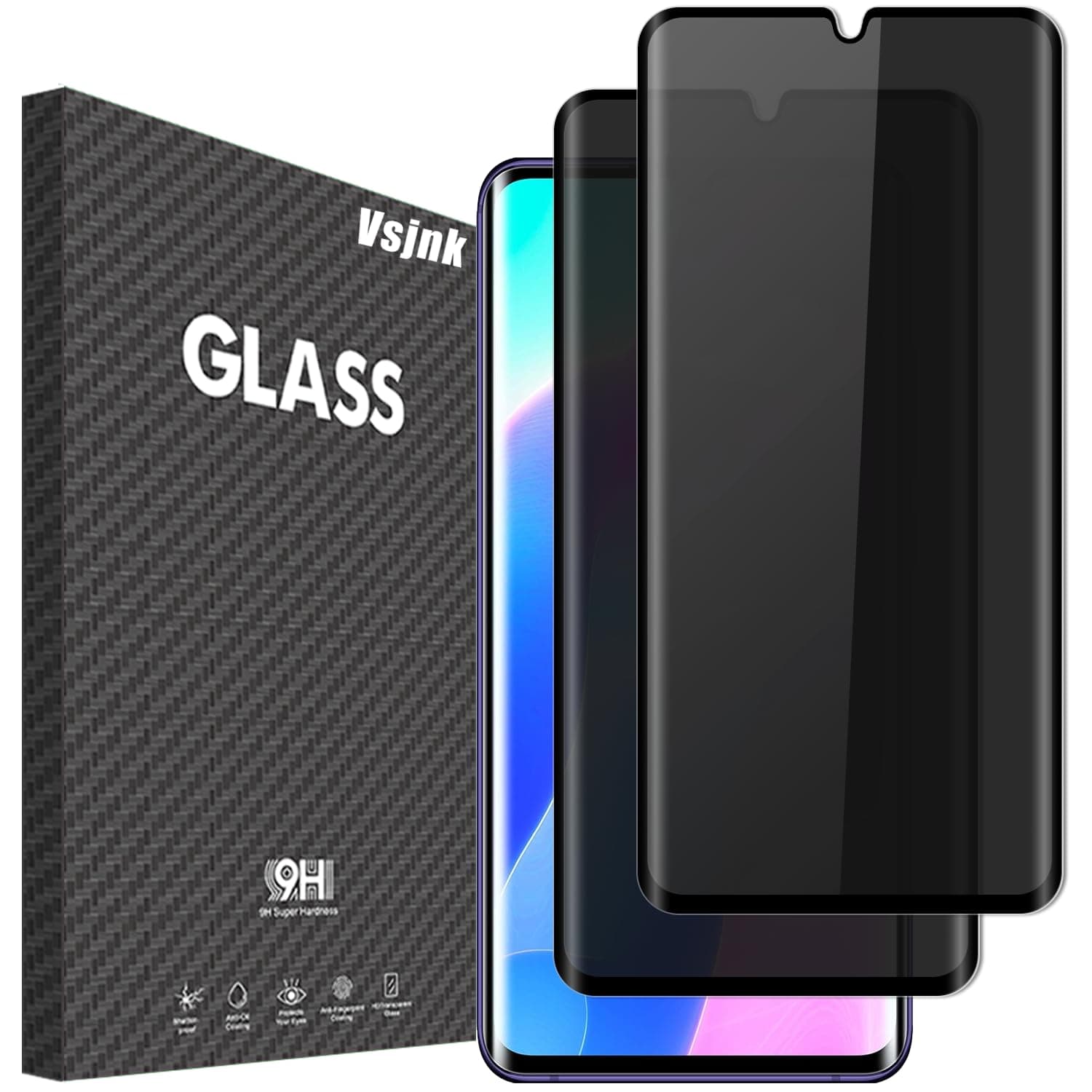 Vsjnk Privacy Screen for Xiaomi Mi Note 10 with 2 Pieces Anti-Spy 3D Privacy Tempered Glass HD Screen Protector Compatible with Xiaomi Mi Note 10/Note 10 Pro/Note 10 Lite