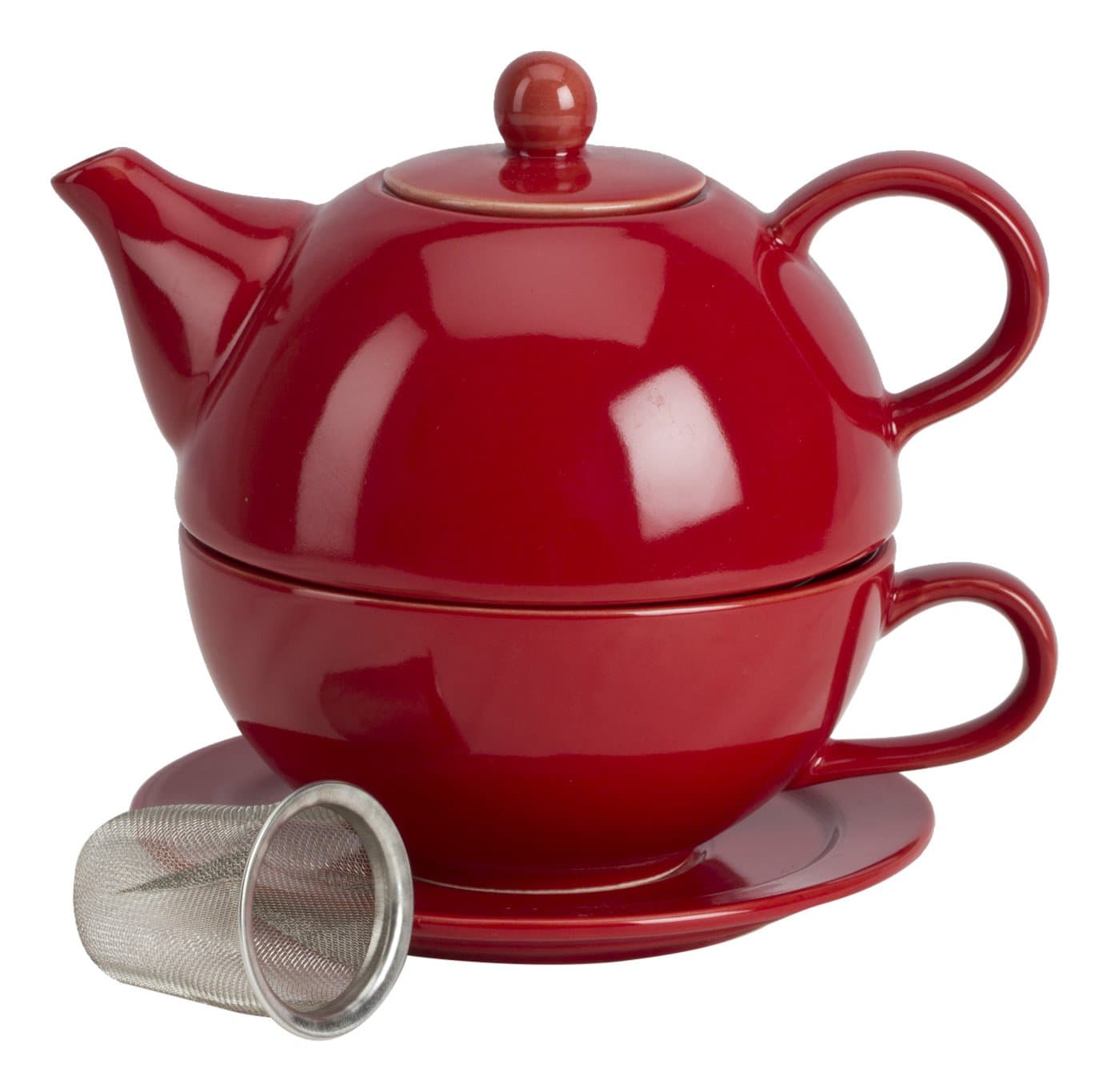 Omniware 5 Piece Tea For One Teapot Set with An Infuser, Red
