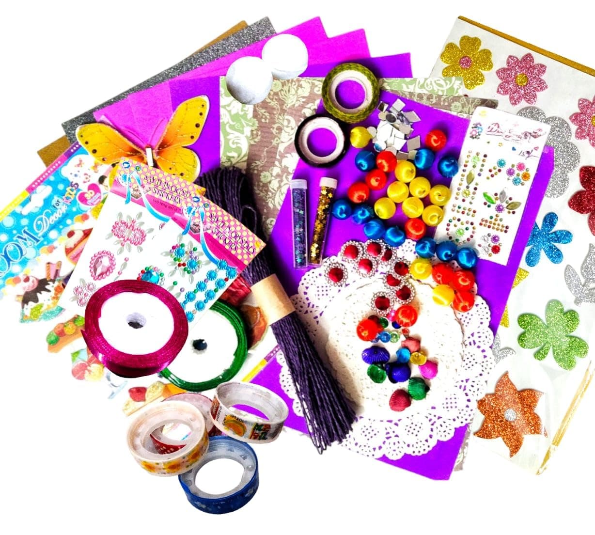 CREATIVE PENCIL Decorative Material DIY Craft Kit with 60pcs Ice- Cream Stick, Googly Eyes,Stamps, Ribbons (DIY Craft KIT 2, Activity Kit for Kids)