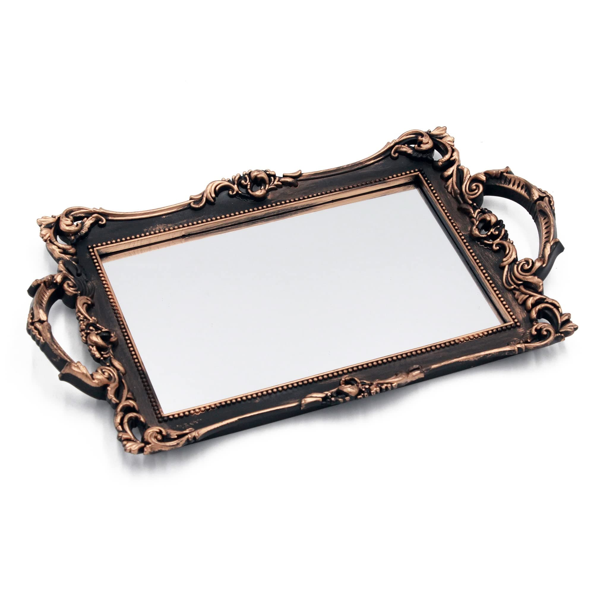 12.9 x 7.7 inchs Rectangular Mirrored Tray Antique Decorative Tray (Brown)