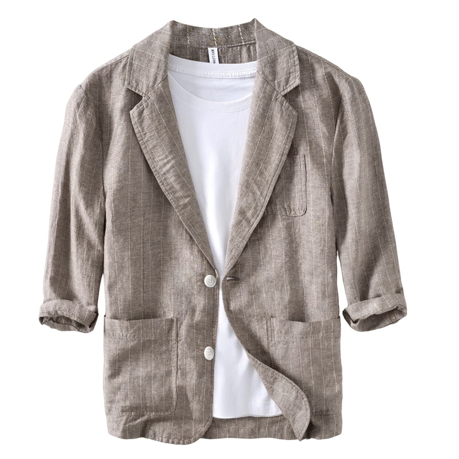 Icegrey Men’s Casual Striped Blazer Jackets Two Button Lightweight Regular Fit Cotton Linen Sports Coat