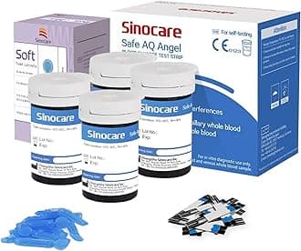 sinocare Diabete Blood Glucose Test Strips x 100 & Diabetes Lancets x 100, Safe AQ Angel Test Strips, Blood Sugar Test Strips for Safe AQ Angel Only