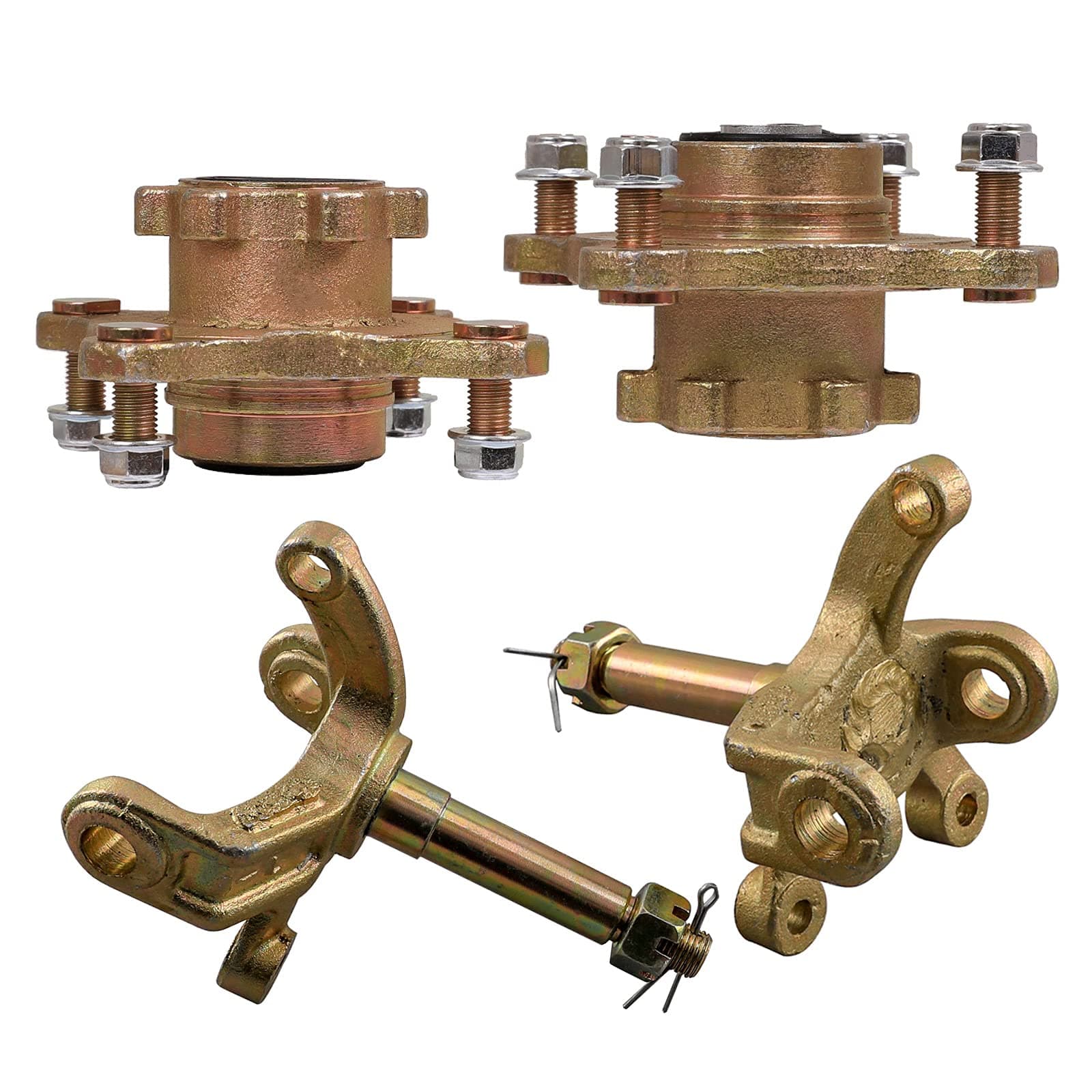 4 Stud Front Disc Brake Wheel Rim Hub with Bearing Assembly & Steering Knuckle Spindle for 125cc 150cc Quad Buggy ATV UTV