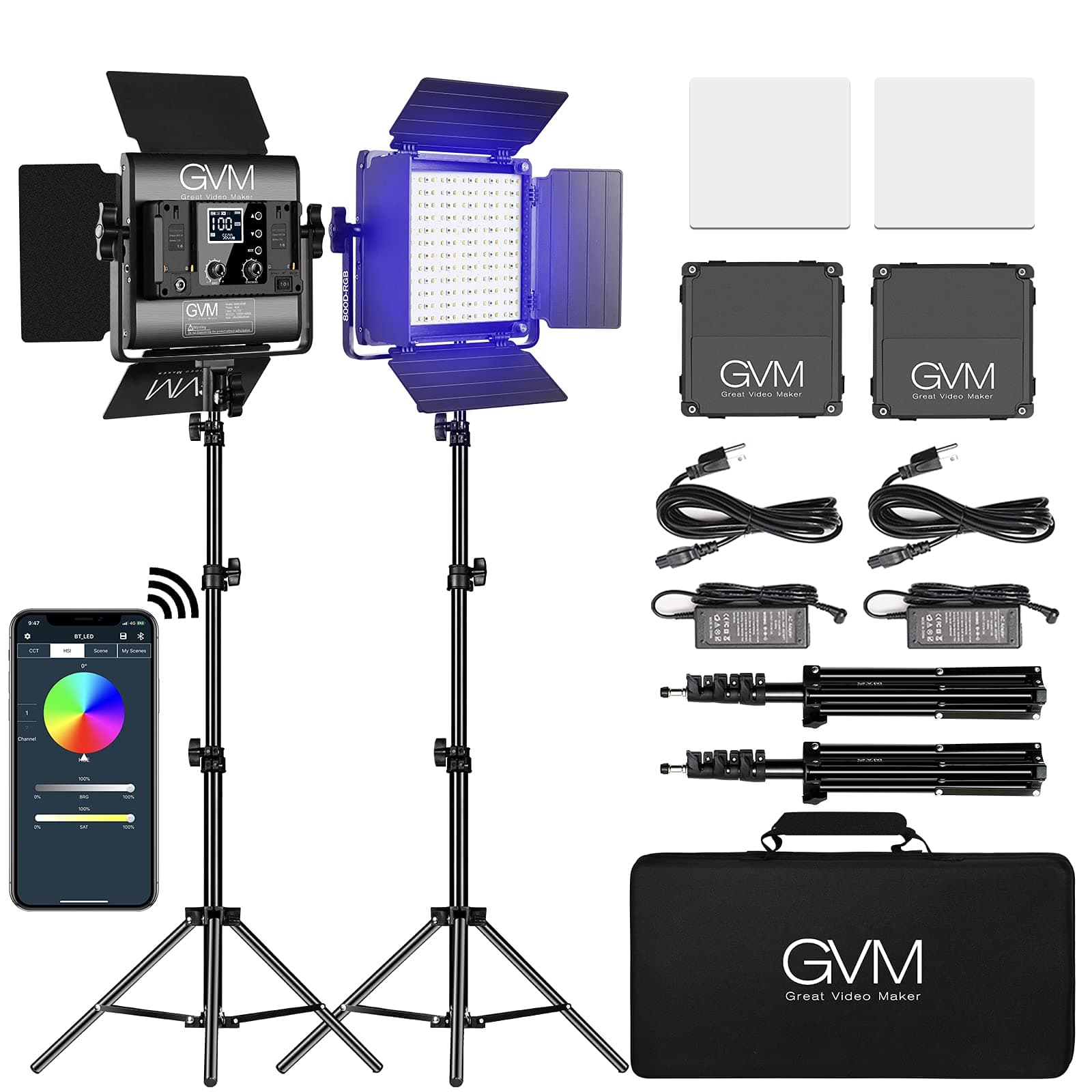 GVM RGB LED Panel Video Light, Photography Lighting with APP Control, 800D Video Lighting Kit for YouTube Studio, Gaming, Streaming, Conference, 8 Kinds of Scene Lights, CRI 97, 2 Packs