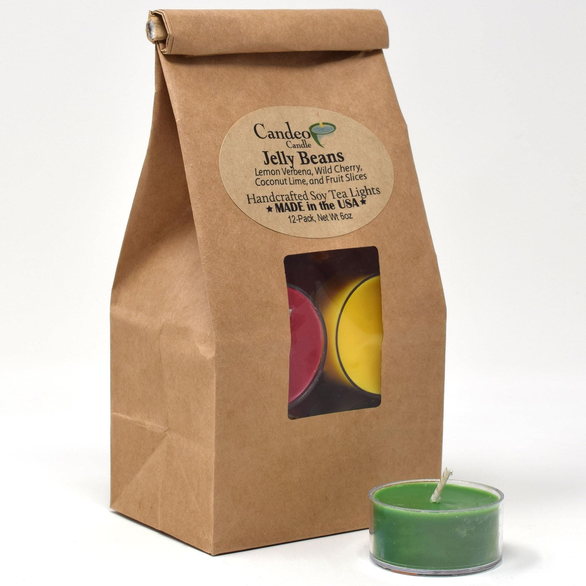 Jelly Beans Scented - Soy Tealight Candles, 12 Pack - Multi Colored Tealight Candles - Highly Scented - Made with Soy Wax - Handmade in The USA - Candeo Candle - Summer Scents
