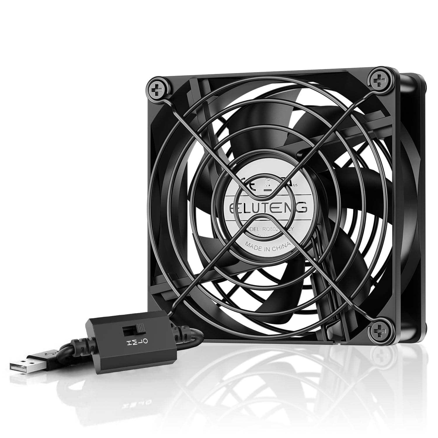 ELUTENG USB Fan 80mm, USB Computer Fan 5V Quite USB Ventilation Fan Compatible with 3 Speed Control for Receiver DVR Playstation Xbox Computer Cabinet Cooling 80 x 80 x 25mm