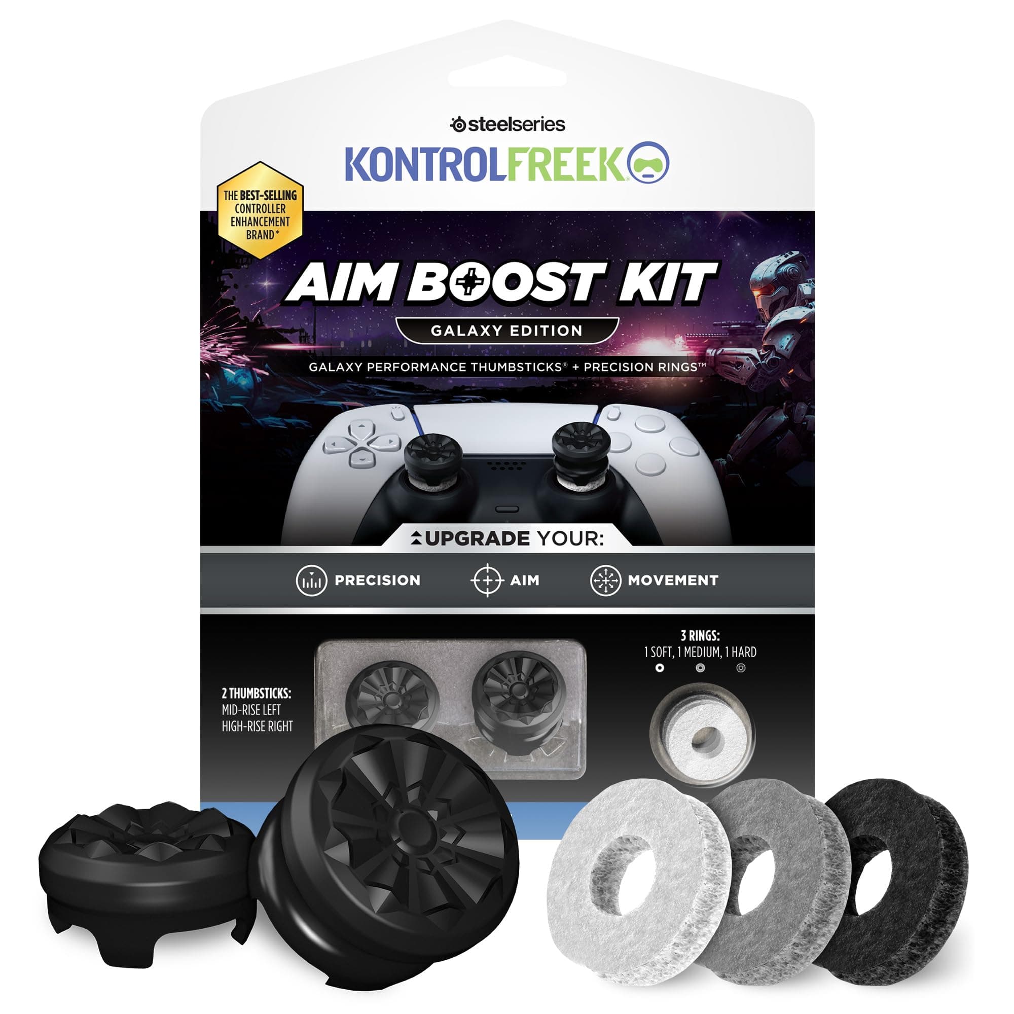 Aim Boost Kit for PlayStation 5 (PS5) and PlayStation 4 (PS4) Controller | Includes Performance Thumbsticks and Precision Rings | Black Galaxy Edition