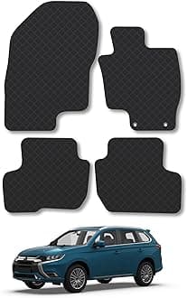 Rubber Car Mats Compatible with Mitsubishi Outlander PHEV (2014-2021) Tailored Fit Car Floor Mats Set Accessory Custom Fit Anti-Slip Backing Heavy-Duty Waterproof Easy-Clean Durable All Weather