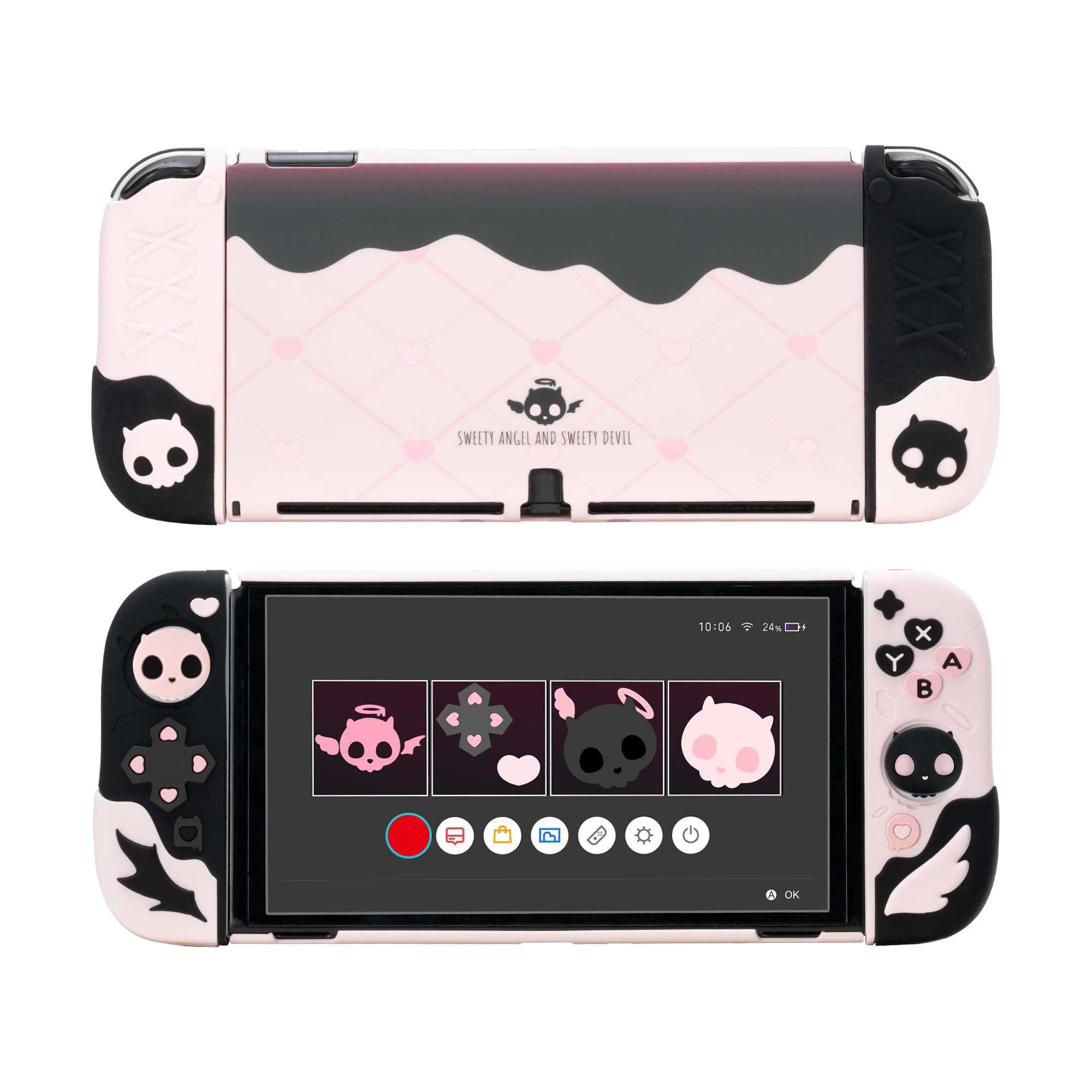 GeekShare Protective Case for Switch OLED Model,Anti-Scratch Slim Cover Case Compatible with Switch OLED Separable Soft Silicone Shell with 2 Thumb Grip Caps- Sweetheart Skull